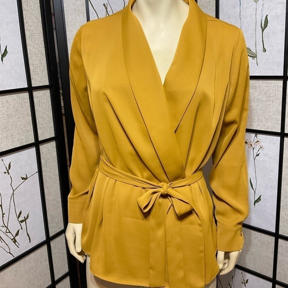 G by Giuliana Tops - G by Giuliana Double Breasted Gold Blouse with Self Belt